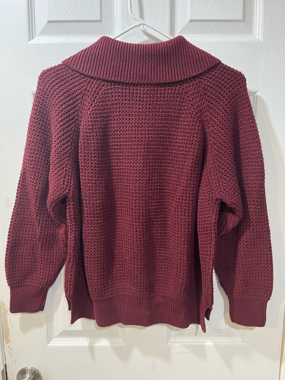 Ribbed Snap-Collar Knit Sweater in Deep Burgundy - Picture 2 of 3